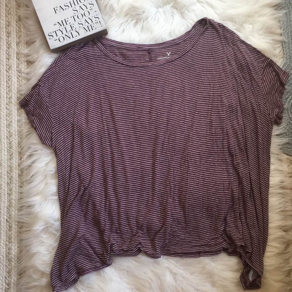 4/25 American Eagle Striped Sharkbite Oversize Tee